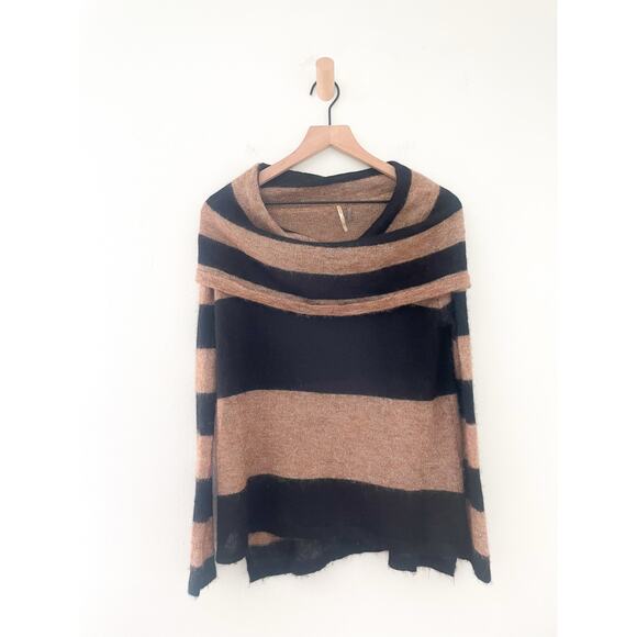 Free People Lulu Rugby Stripe Sweater XS Alpaca Cowl Neck Off Shoulder Casual - Picture 5 of 10